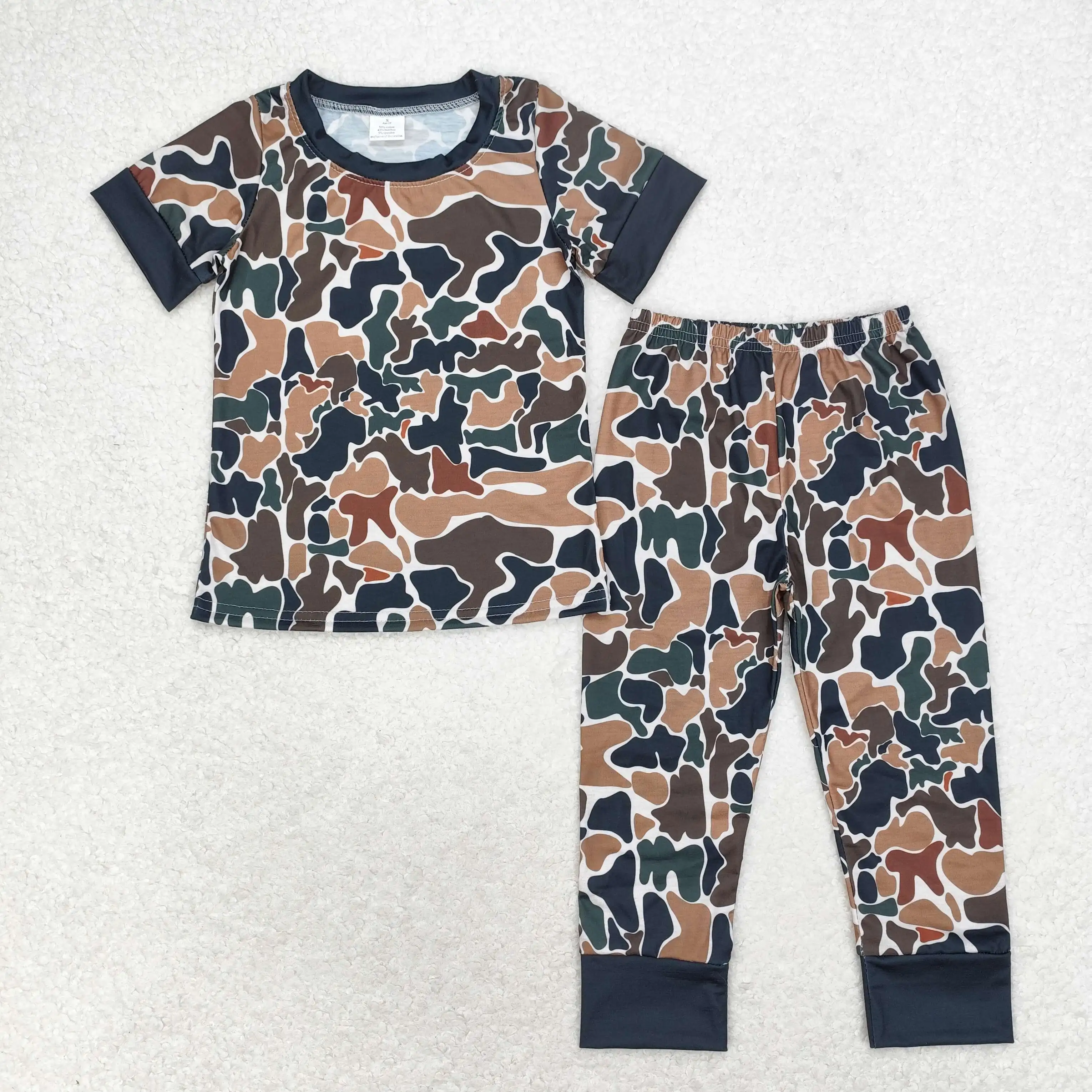 Conjunto de pijamas de mangas curtas infantis, pijamas de bebê, roupas de noite infantis, roupa de bebê, bambu, camo, pato, veado, camisa, calças, atacado