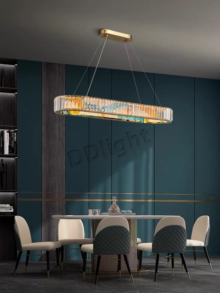 2024 Modern New Enamel Color Chandiler Lustre Crystal Glass Ceiling Light Luxury LED Ring Villa Decor Bedroom Living Dining Room