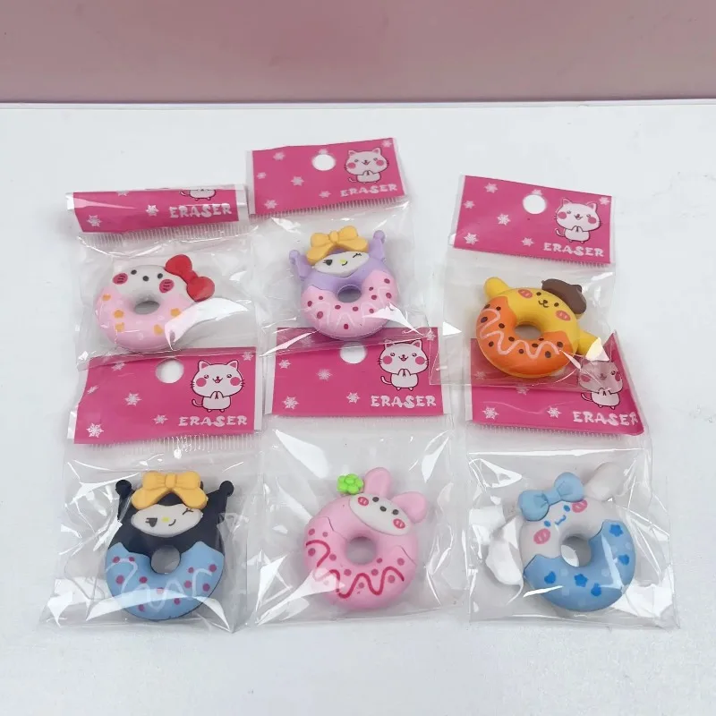 6 قطعة سانريو الكرتون ممحاة المطاط Kawaii الطلاب القرطاسية Kuromi مرحبا كيتي ثلاثية الأبعاد ممحاة أدوات نظيفة الهدايا المدرسية #2