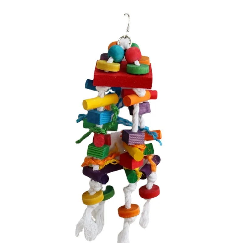 Parrot Toy Colorful Wooden Bird Supplies Wooden Block Parrot Biting Bird Toy