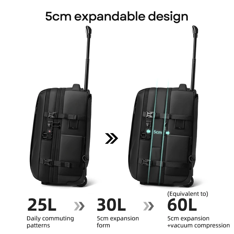 حقائب ظهر للأعمال مضغوطة بالفراغ لعربة السفر، حقيبة ظهر ذات سعة كبيرة على عجلات، حقائب أمتعة قابلة للطي #5