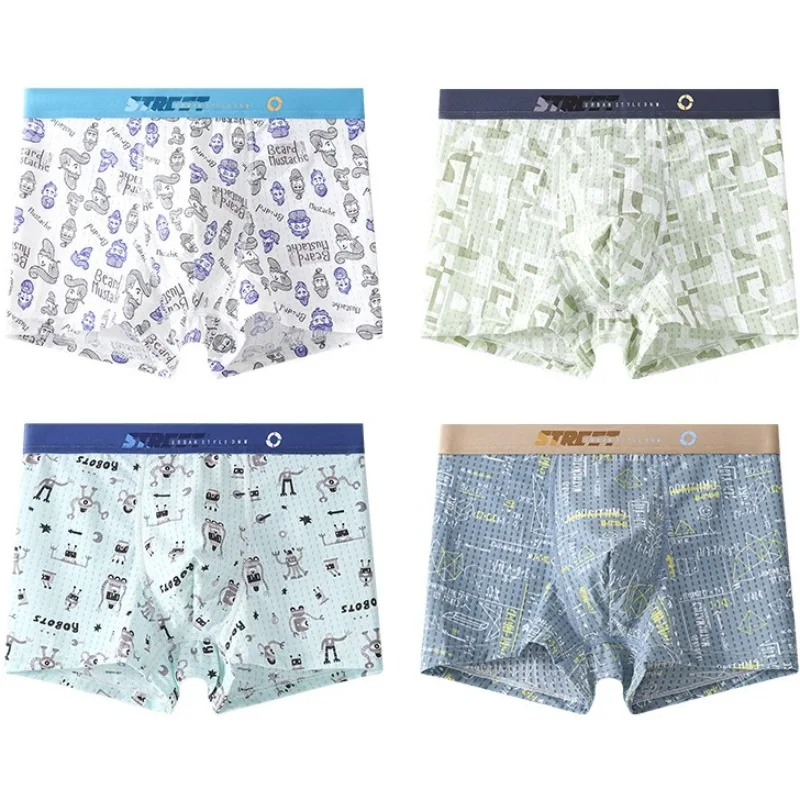 

Summer Kid Cool Soft Comfort Antibacterial Underwear 8+y Young Child Daily Print Knickers 4PCS Teens Boy Mesh Breathable Panties