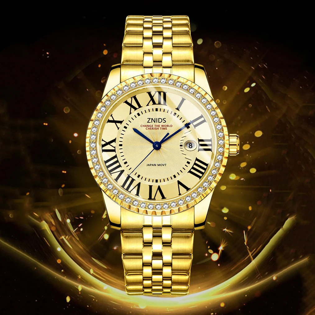 ساعة توربيون أوتوماتيكية كوارتز ستانلس ستيل كالاندر تناظرية عصرية كاجوال رياضية بإبزيم على شكل فراشة مضيئة مقاومة للماء Qua