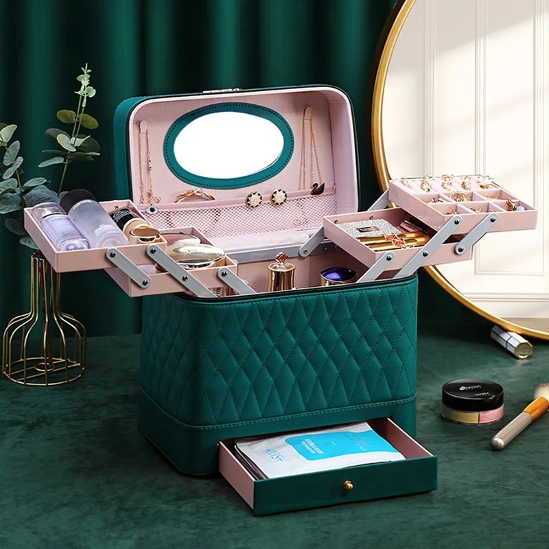 

Large Capacity Embroidered Cosmetic Bag Women's Handheld Nail Art Storage Box High-End Sensation 2023 Trendy Makeup Case