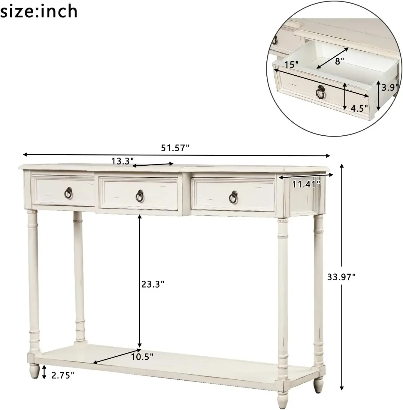 Solid Wood Accent Console Table Sofa Table with 2 Drawers and Long Storage Shelf,100% High-Grade,for Entryway Hallway, Front Hal