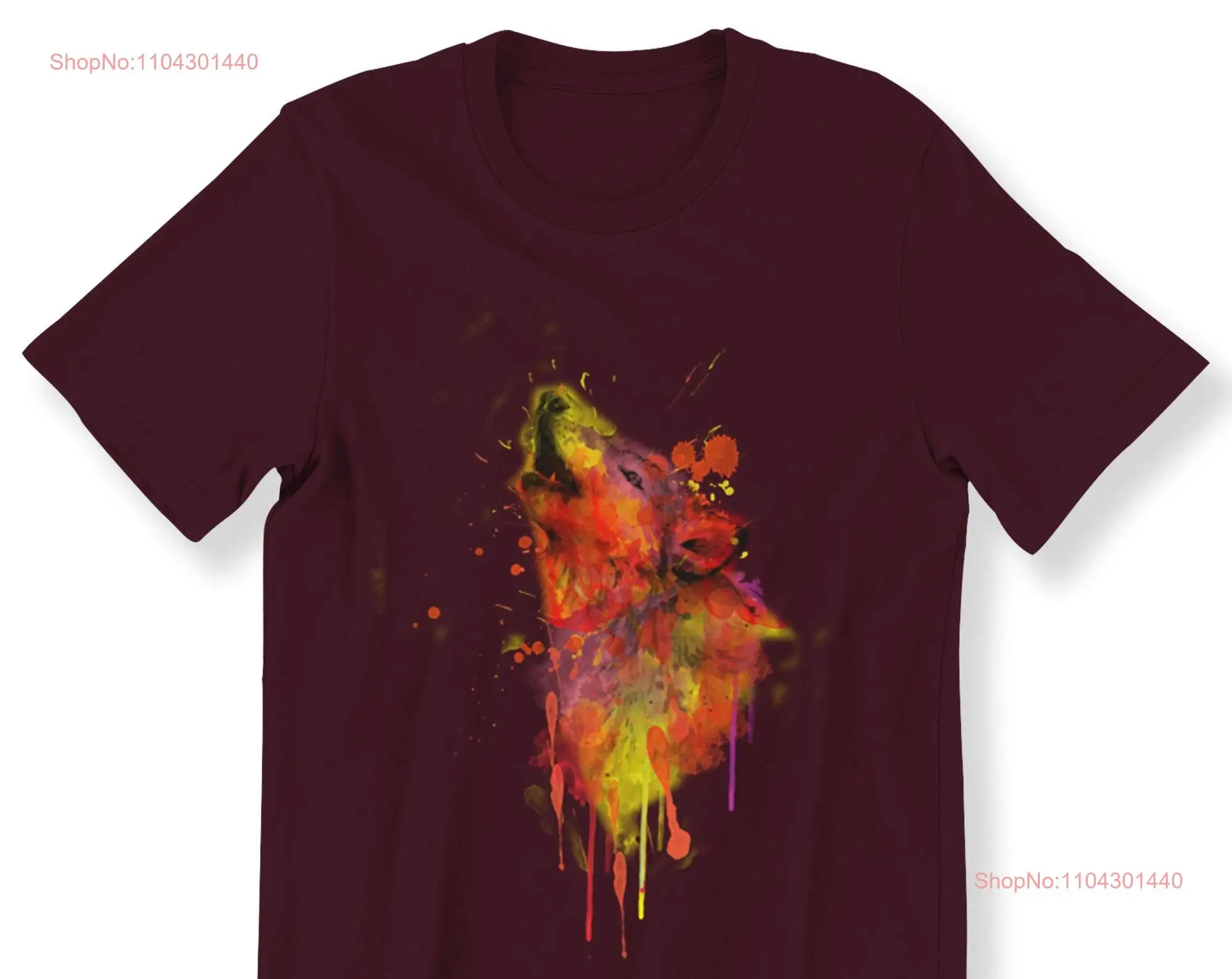 

Футболка Wolf Splash Watercolor для мужчин и женщин, цвета для любителей животных, большие размеры, с длинными или короткими рукавами