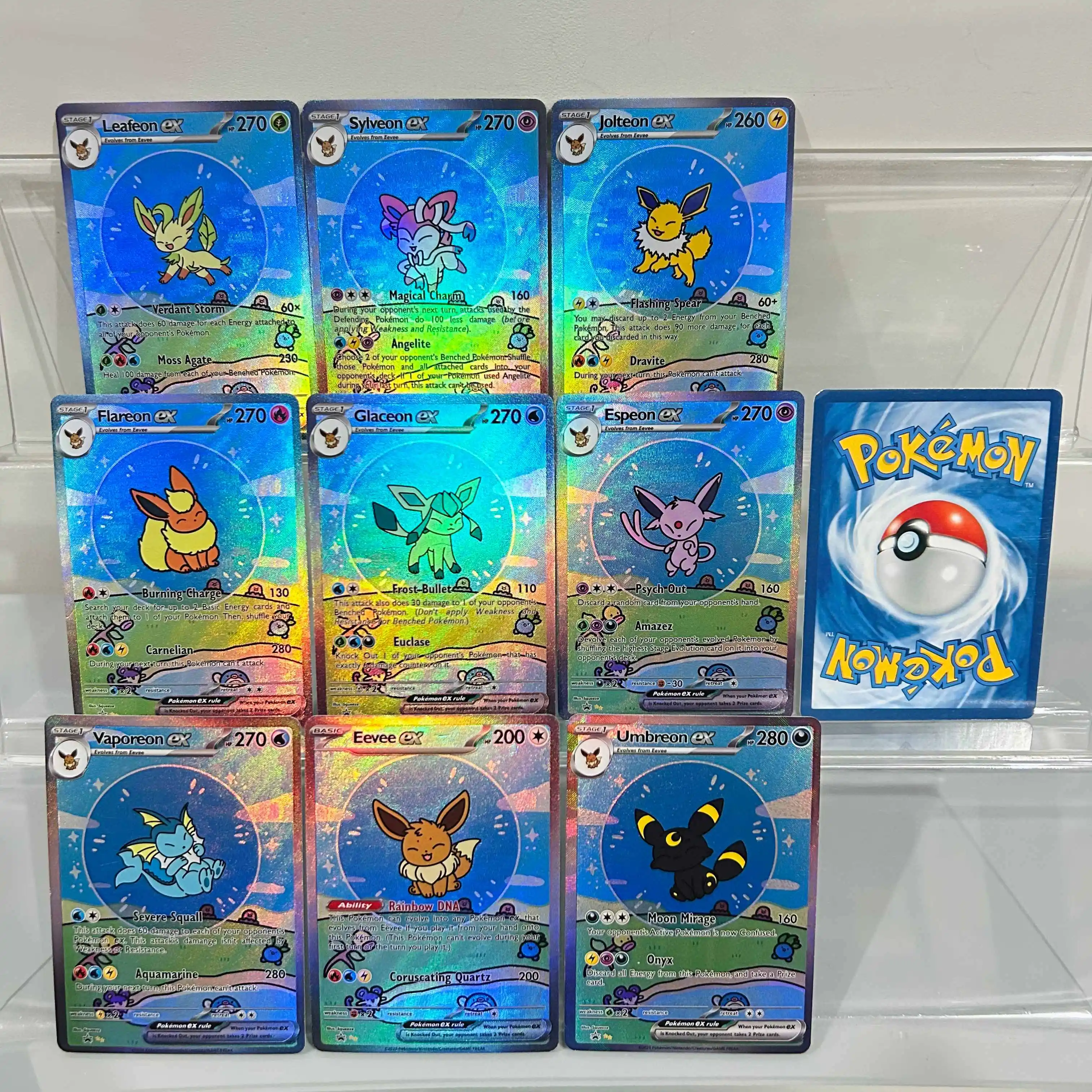 

Pokemon 9pcs Eeveelution BUBBLE Series EX Set (All Eevee Forms) Holographic Foil DIY Premium Anime Collection Card