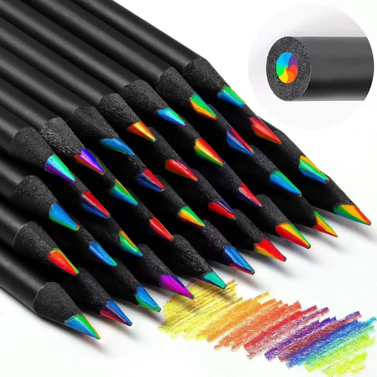 10 Pcs Colored Black Wood Pencils, 7 in 1 Rainbow Drawing Pencil. for Sketching, Doodling, Coloring, Painting