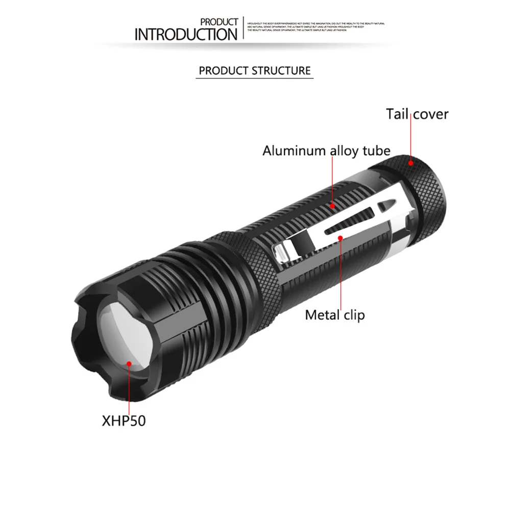 LED Flashlight Outdoor Hiking Camping Portable LED Flashlight Battery Camping Outdoor Camping Searchlight