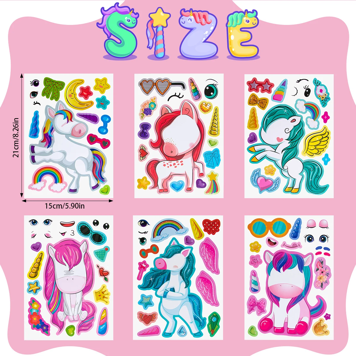 6 Sheets/Set Unicorn Puzzle Theme Stickers Cartoon Sticker Children DIY Handmade Creative Kawaii Stickers Party Decorations