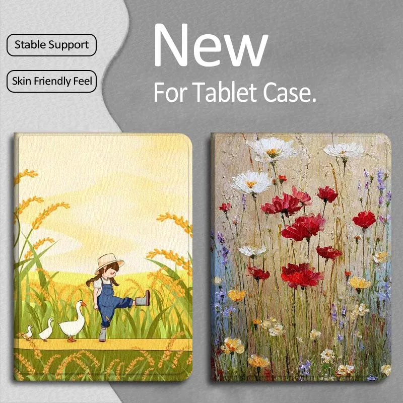 

Cartoon Girl Goose Art Flower For Apple iPad Pro Air 13 2 7th 6th 2025 M2 M3 M4 M512.9 13 inch Foldable Tablet Case Gift