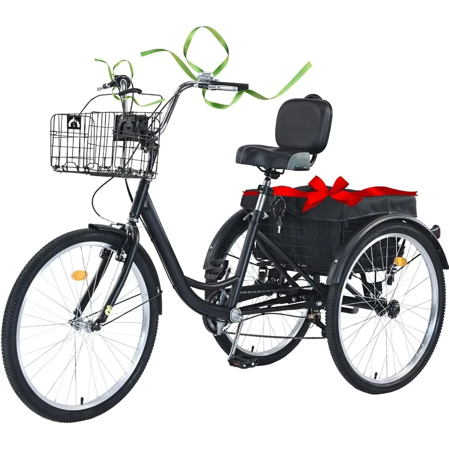 

7Speed 3 Wheel Adult TricycleUpgraded HAxle for Stability Detachable FrontRear Baskets Thicker Tires Enhanced Comfort SeatPerfe