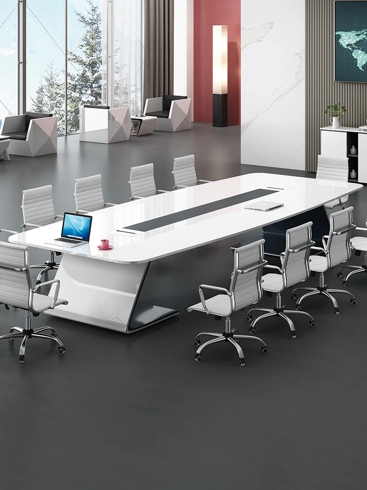 

White Conference Table Long Table Simple Modern Large Training Table Paint Office Table and Chair