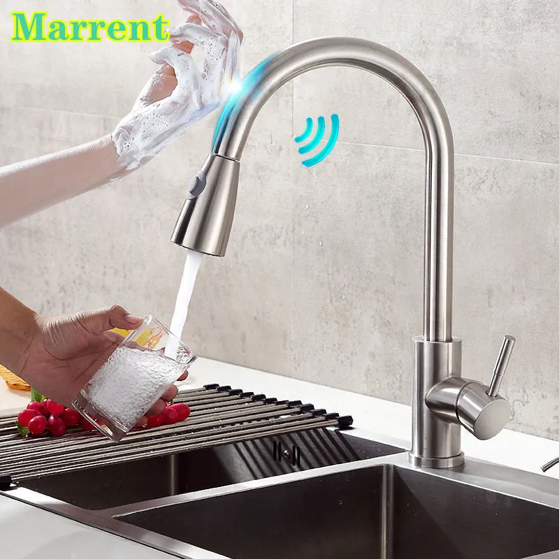 

Smart Touch Kitchen Faucets Brushed Nickel Pull Out Kitchen Mixer Faucet Hot Cold Sensor Tap Sensitive Touch Kitchen Faucet