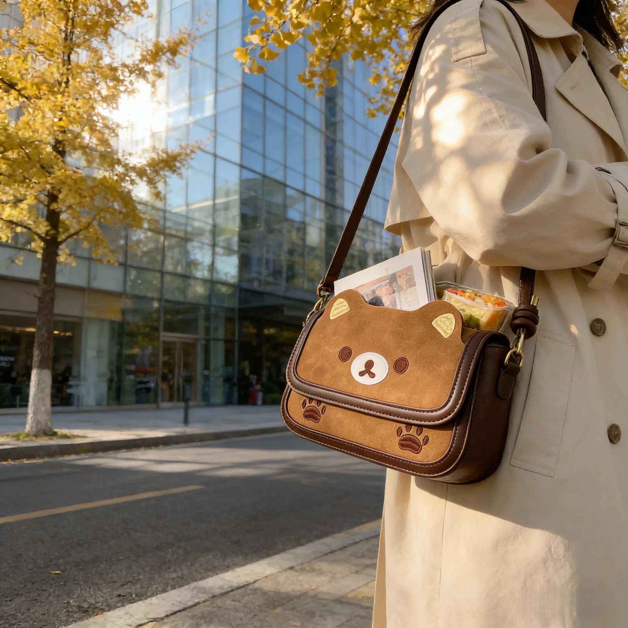 

Cute Bear PU Tote Bag Women Fashion Shoulder Bag Kawaii Casual Daily Use Spring Summer 2026 Y2K Trendy
