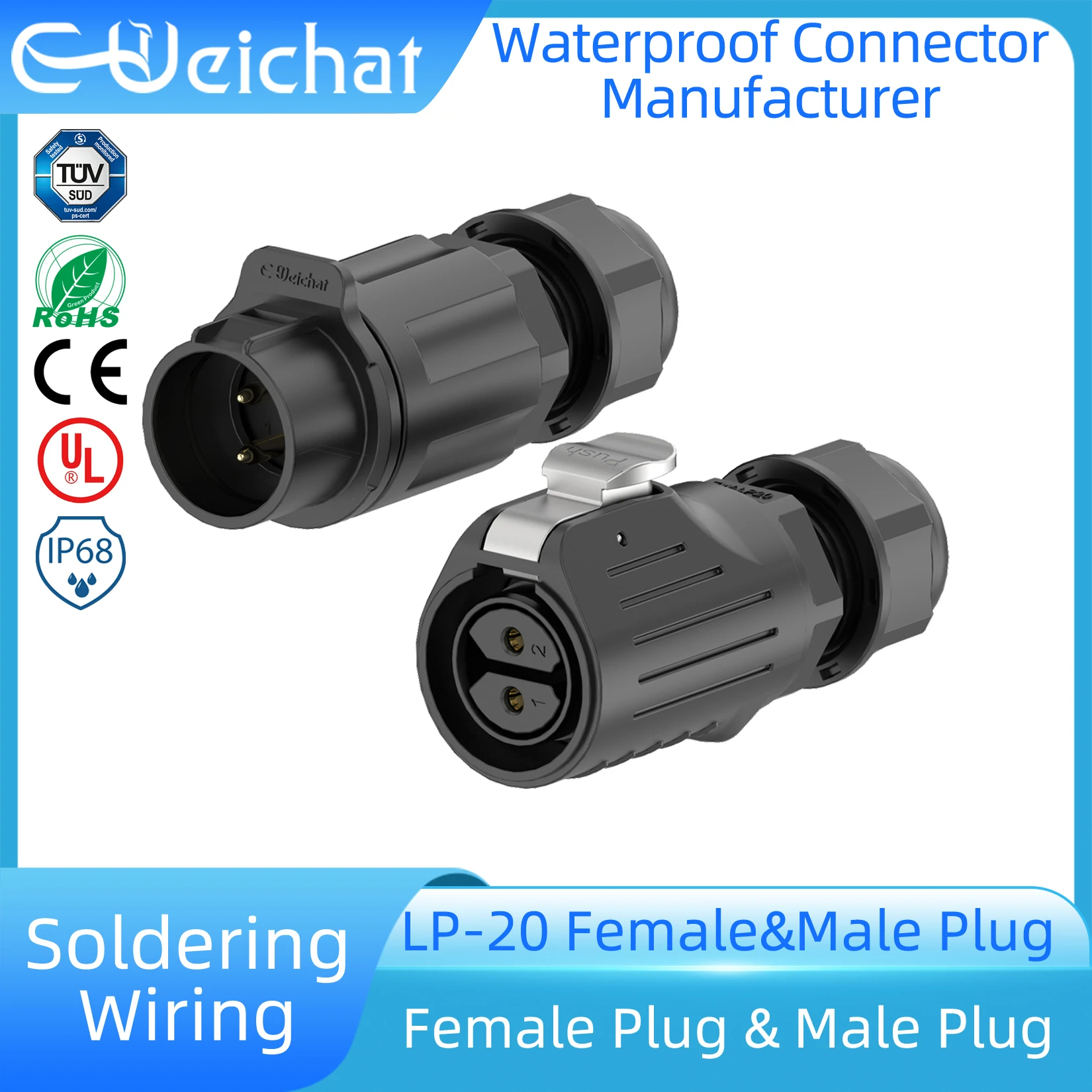 

LP20 IP68 Waterproof Connector 2-14Pin PBT Plastic Female Plug + Male Plug Aviation Industrial Circular Electrical Connector