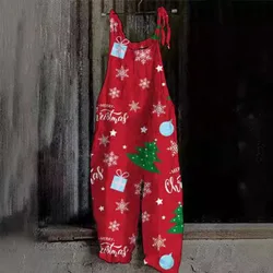Rompers Unisex Suspender Pants Christmas Pattern Print Women Men Cosplay Costumes Sets Adult Mid Waist Cotton Jumpsuits Clothing