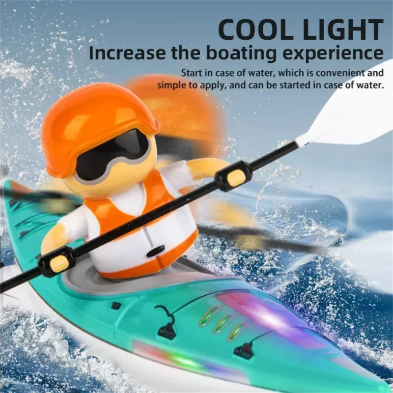 2.4g rc barco de corrida remo água caiaque luzes led 360 condução modo duplo à prova dwaterproof água navio controle remoto ao ar livre crianças brinquedo
