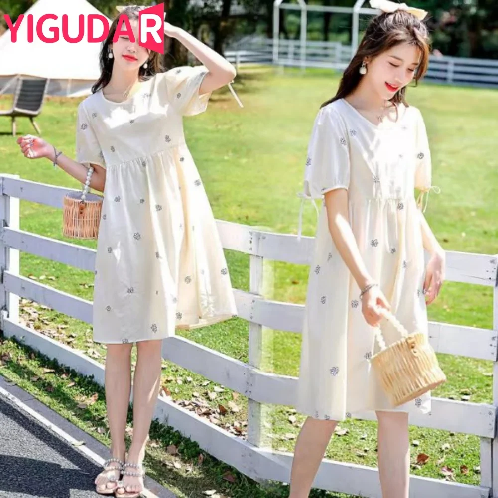 

2025 Maternity Clothes Summer Fashion Floral 2025 Pregnant Dresses Elegant Print French Style Nursing Dress Breastfeeding