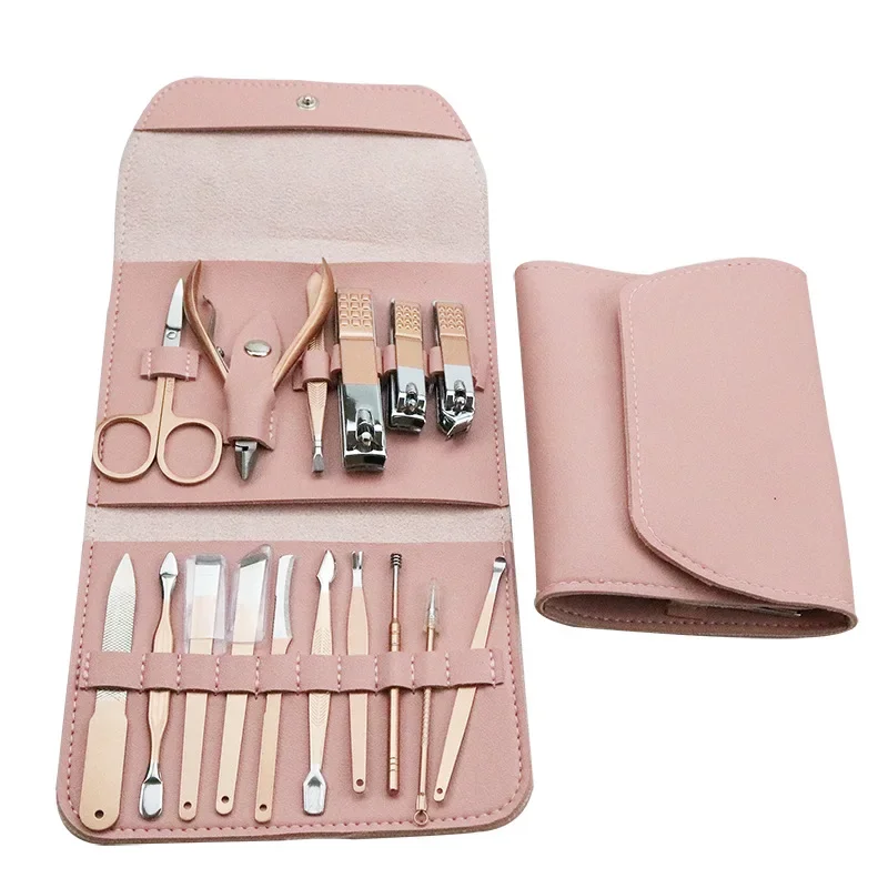 16 pezzi set di borse pieghevoli per coltelli per manicure set di forbici per pedicure professionali per taglierina per unghie in acciaio inossidabile kit di strumenti per manicure per tagliaunghie
