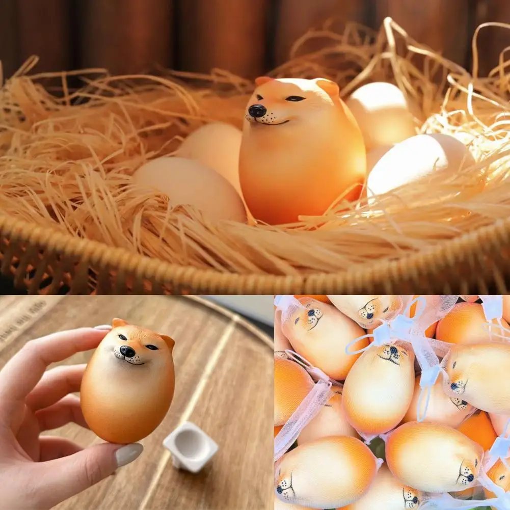 Creative Shiba Inu Realistic Egg Shape PVC Desk Decor Dog & Egg Union Decorations For Home Offices Fun OrnamentsChristmas Gifts