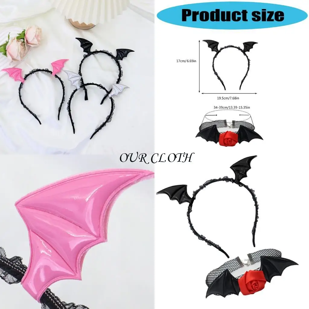 Devil Bat Bandband Flower Lace Choker Halloween Cosplay Party Party Accessoires Adultes Femmes Men Halloween Ensemble Y1ac