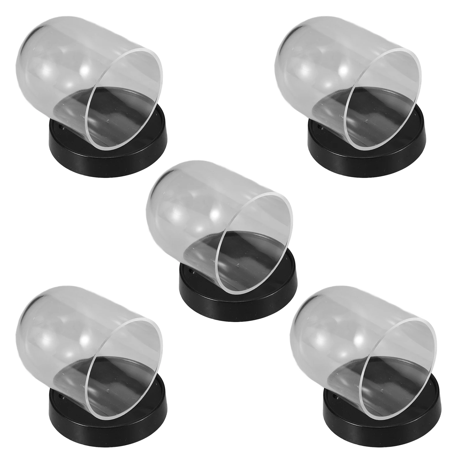 

5 Sets Cover Glass Bell Jar Dome Display Case Plastic Apothecary Clear with Base