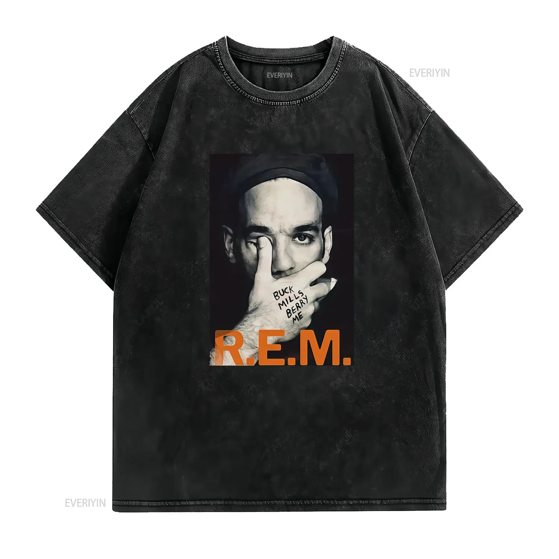 T shirt REM Rock Band XX145 Col rond décontracté Tissu légèrement extensible Coupe régulière Motif imprimé Parfait pour Casual
