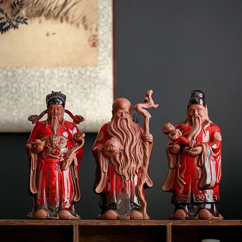 Ceramic Crafts Three Stars of Luck, Prosperity and Longevity Decoration Home Decorations Lucky Gift NAFU Feng Shui and Home Prot