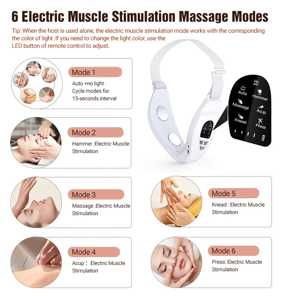 Electric V Face Slimming Massage Device Double Chin V Shape Lift Belt Hot Compress Face Vibration Massager With Remote Control