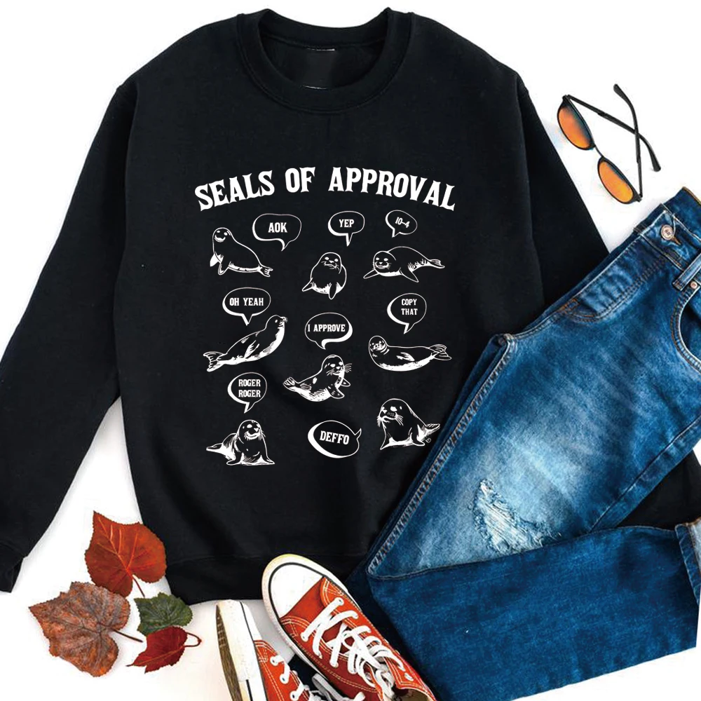 Selos de aprovação moletom selo camisa retro 90s gráfico pulôver bobo camisola unisex engraçado provérbios mangas compridas camisolas