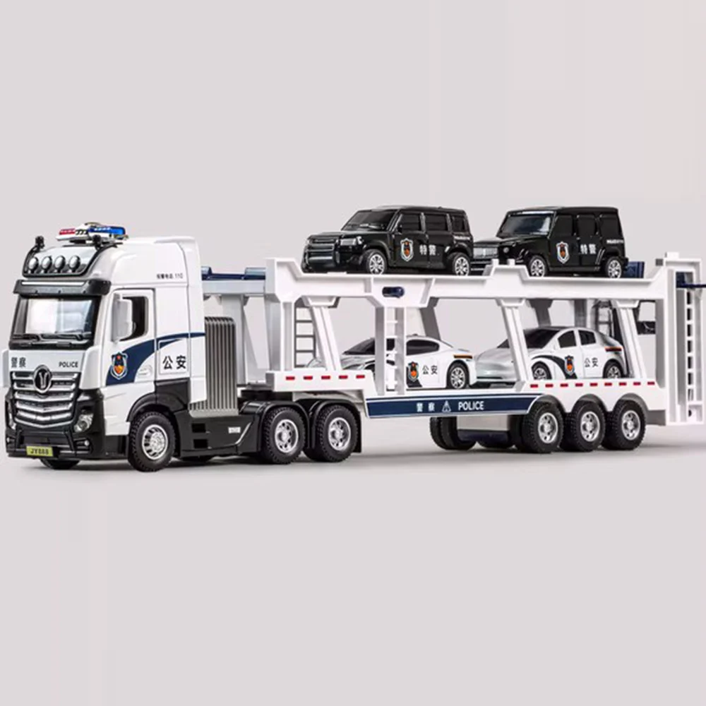 

1/50 Scale Police Towing Transport Vehicle Cars Model Toy With Light Music Wheel Pull Back Function Car Models Boy Birthday Gift