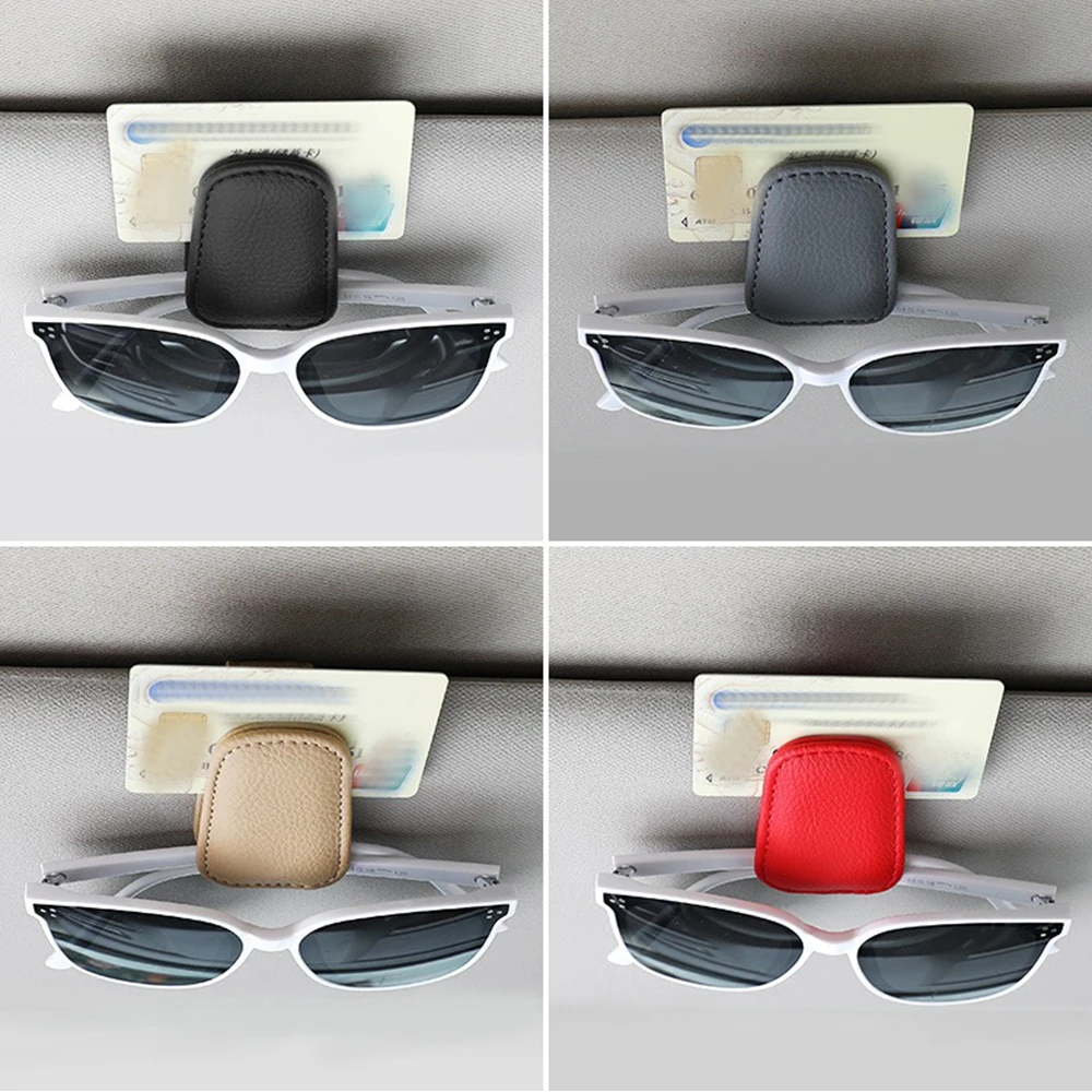 Multifunction Car Sun Visor Glasses Clip Leather Eyeglasses Clip Magnetic Sunglasses Holder Hanger Universal Interior Accessorie