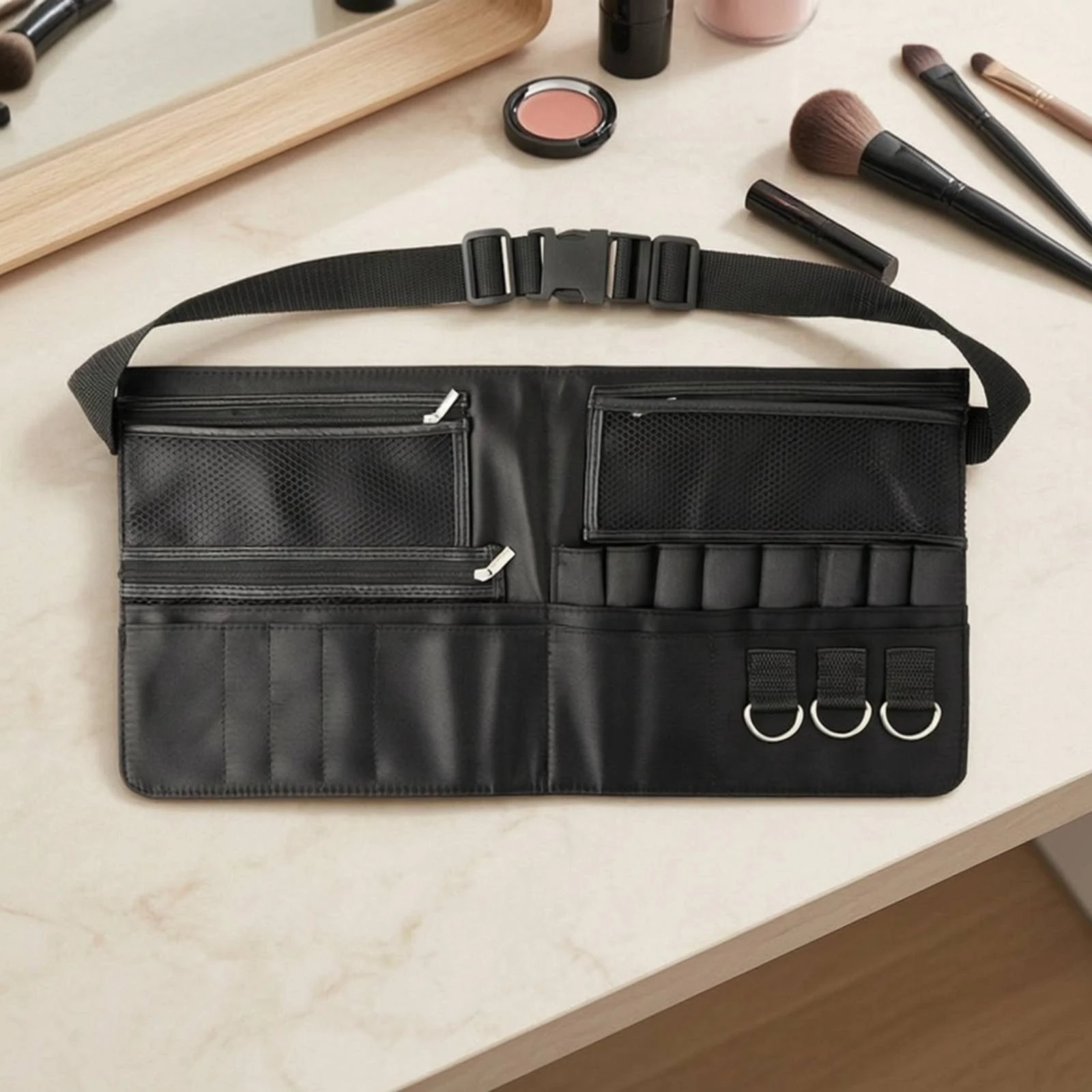 Makeup Brush Belt Bag Multi-Pocket Makeup Brush Belt Apron Lightweight Sturdy for Cosmetologists, Behind-the-Scenes, Travel view 5