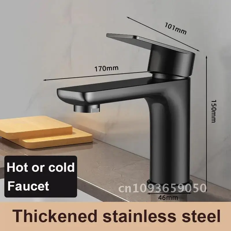 Keran Baskom Kamar Mandi Stainless Steel Tebal Hitam Panas Dengan dan Pada Keran Bubbler Mixer Instalasi Wastafel Dingin