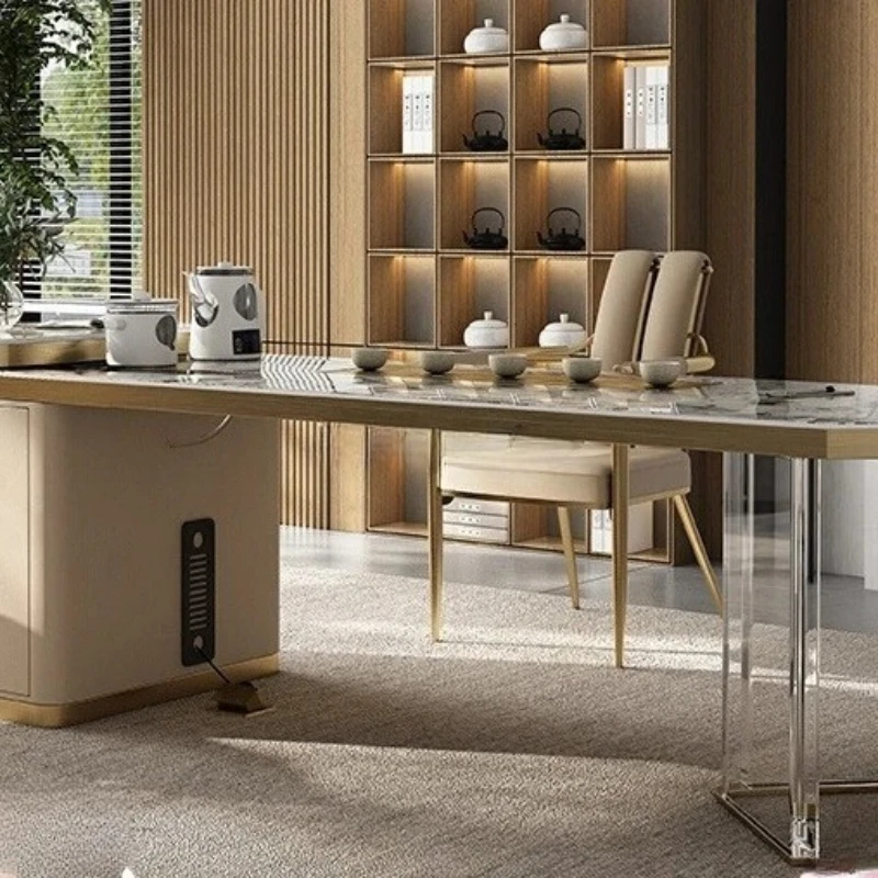 

Rock slab tea table with refrigerator office kung fu tea table light luxury modern high sense