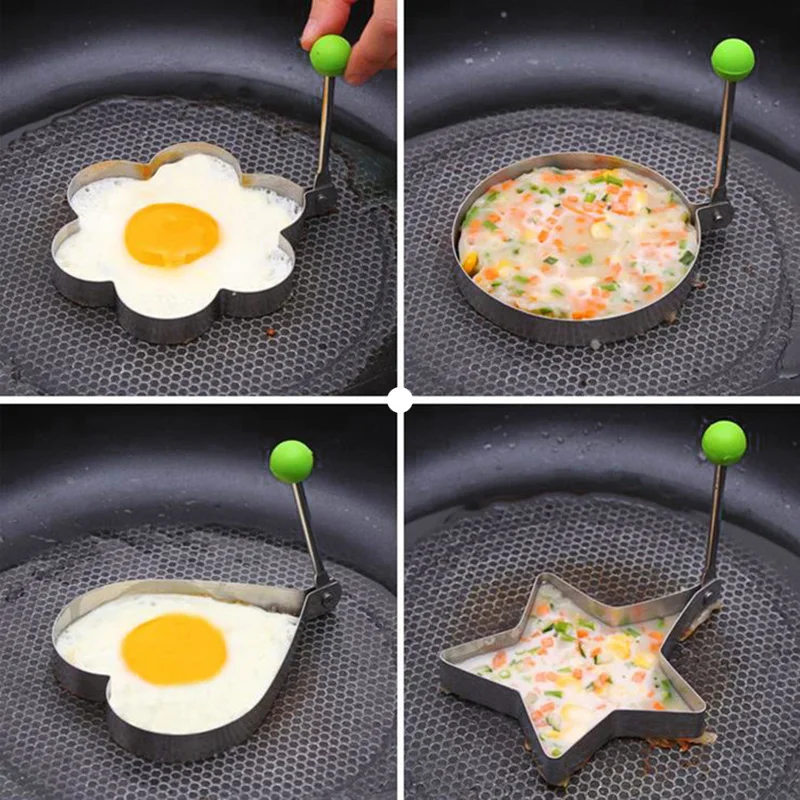 الفولاذ المقاوم للصدأ البيض المقلي فطيرة المشكل قالب عجة القلي شكل لطيف البيض أدوات الطبخ اكسسوارات المطبخ الأدوات #4