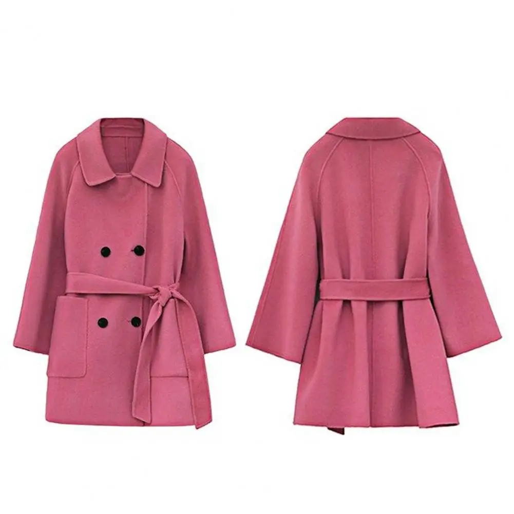 Lapel Collar Coat Stylish Double-breasted Woolen Jacket for Women Chic Outerwear for Work Outdoor Activities Fall Winter Lapel