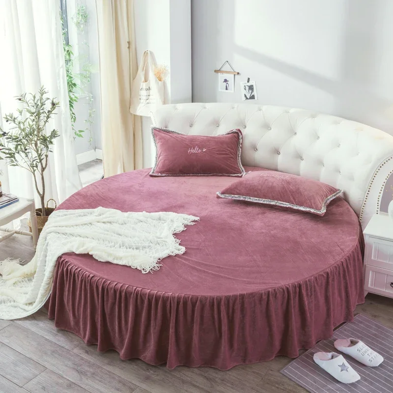 Koraalfluwelen rond bed, eenvoudige kleur fluwelen rond laken, diameter 200 cm-220 cm, flanellen laken zonder kussensloop, winter