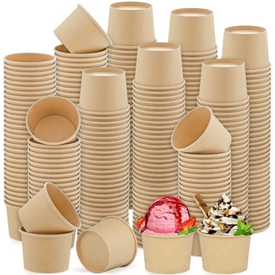 

Наборы бумажных стаканчиков для мороженого, одноразовые суповые миски, коричневые десертные чаши для горячих и холодных блюд, товары для вечеринок, стаканчики для десертов