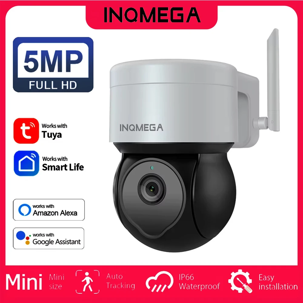 INQMEGA 5MP Tuya Outdoor PTZ Camera Ai Human Detect 1080P Security CCTV Camera Add Google home And Alexa Wifi IP Camera for Yard