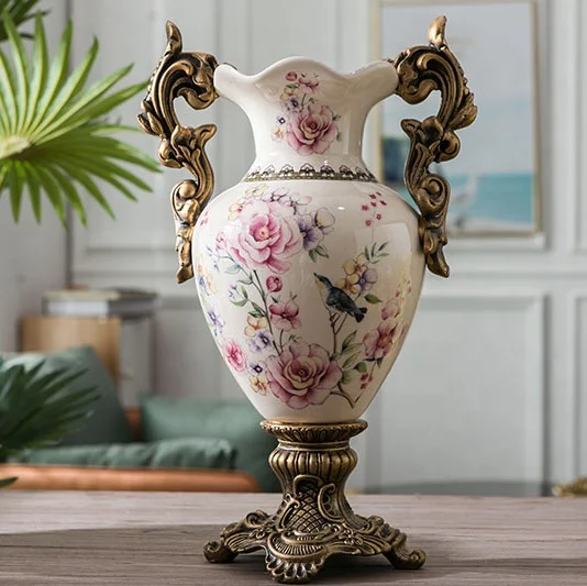 Creative European Style Home Floor Ceramic Vase American Style Retro Home Soft Decoration Ceramic Vase