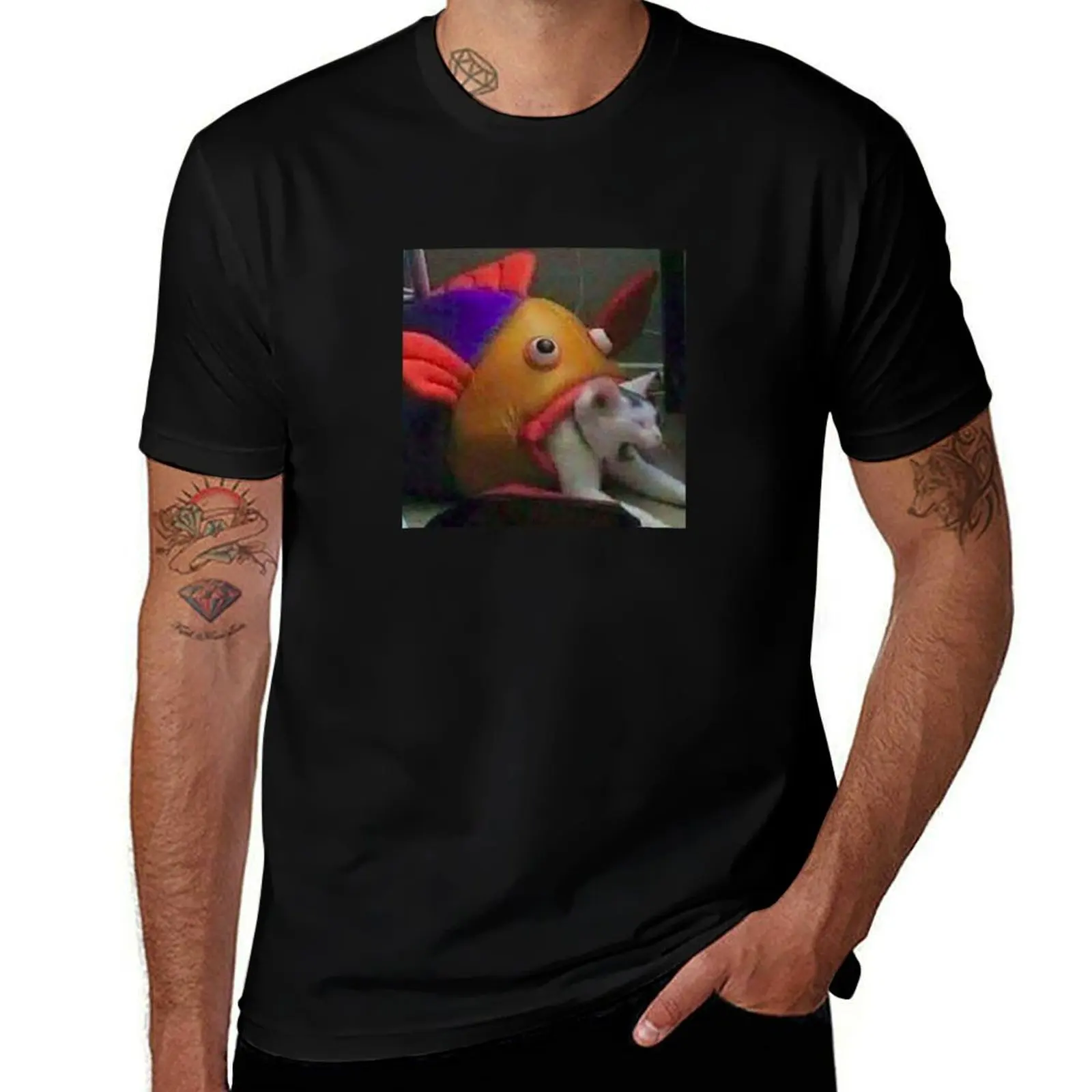 fish eat cat T-Shirt cotton t-shirt plain for man package T-Shirt