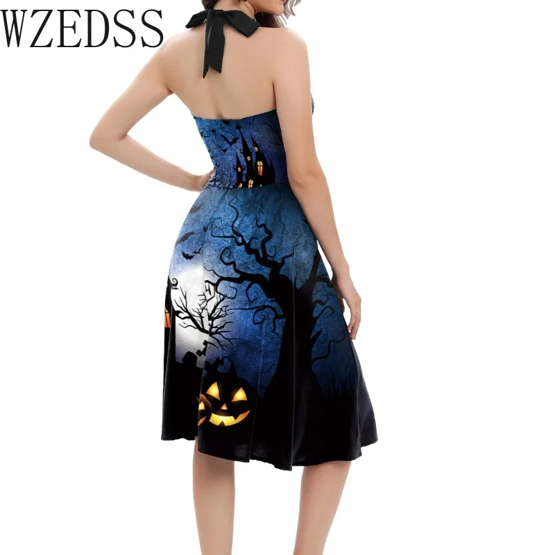 Frauen Sommer rücken frei sexy Slip Vintage Kleid dünn Stretch sexy Clowm Print Halloween Party y2k Rockabilly Vestidos Robe Kleid