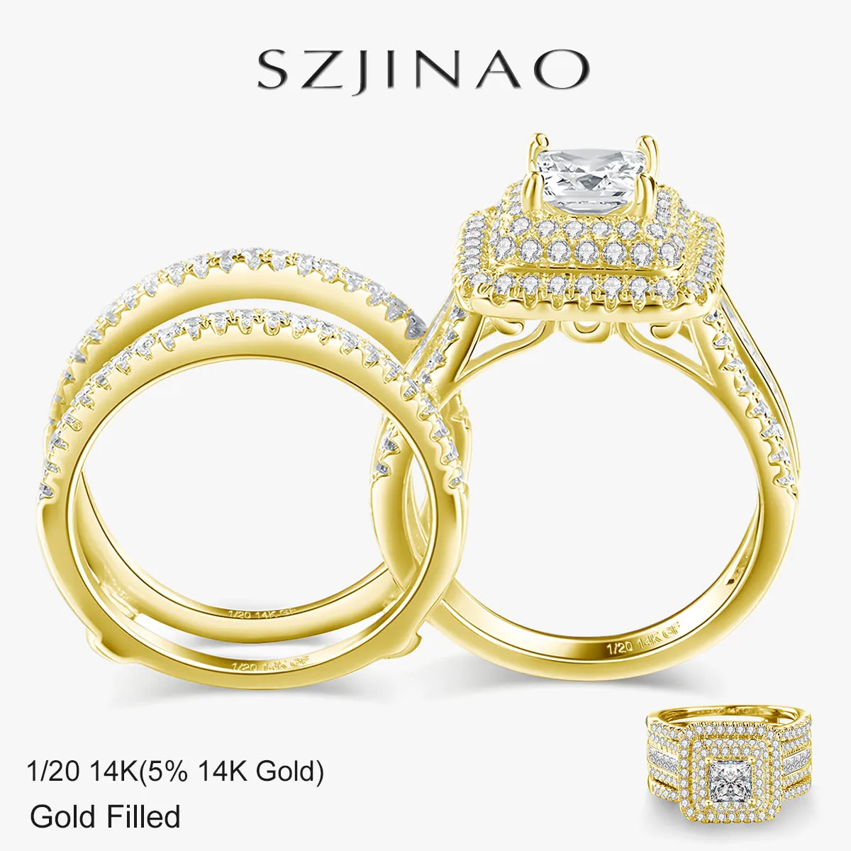 

2Pcs Princess Cut Moissanite Wedding Bands Solid 14k Gold Filled Bridal Set D VVS1 Diamond Ring for Women Wedding Luxury Jewelry