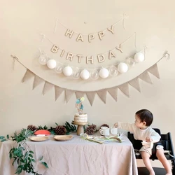 Baby Birthday Party Banner Linen Garland Burlap Triangle Bunting Baby Shower Party Kids Anniversary Supplies