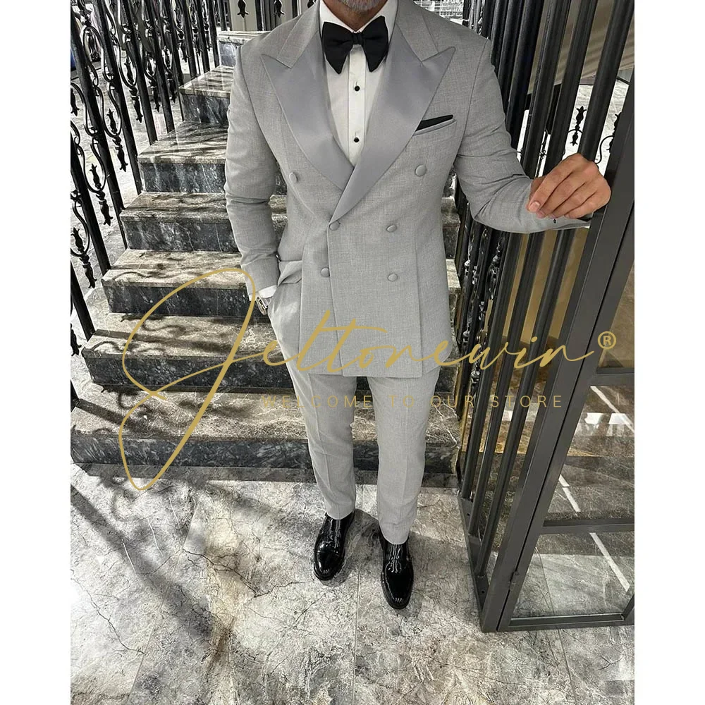 Mens Suits Classic Slim Fit 2 Piece Blazer Pants Double Breasted Peaked Lapel Burgundy Men Wedding Suit Tuxedo for Prom Party