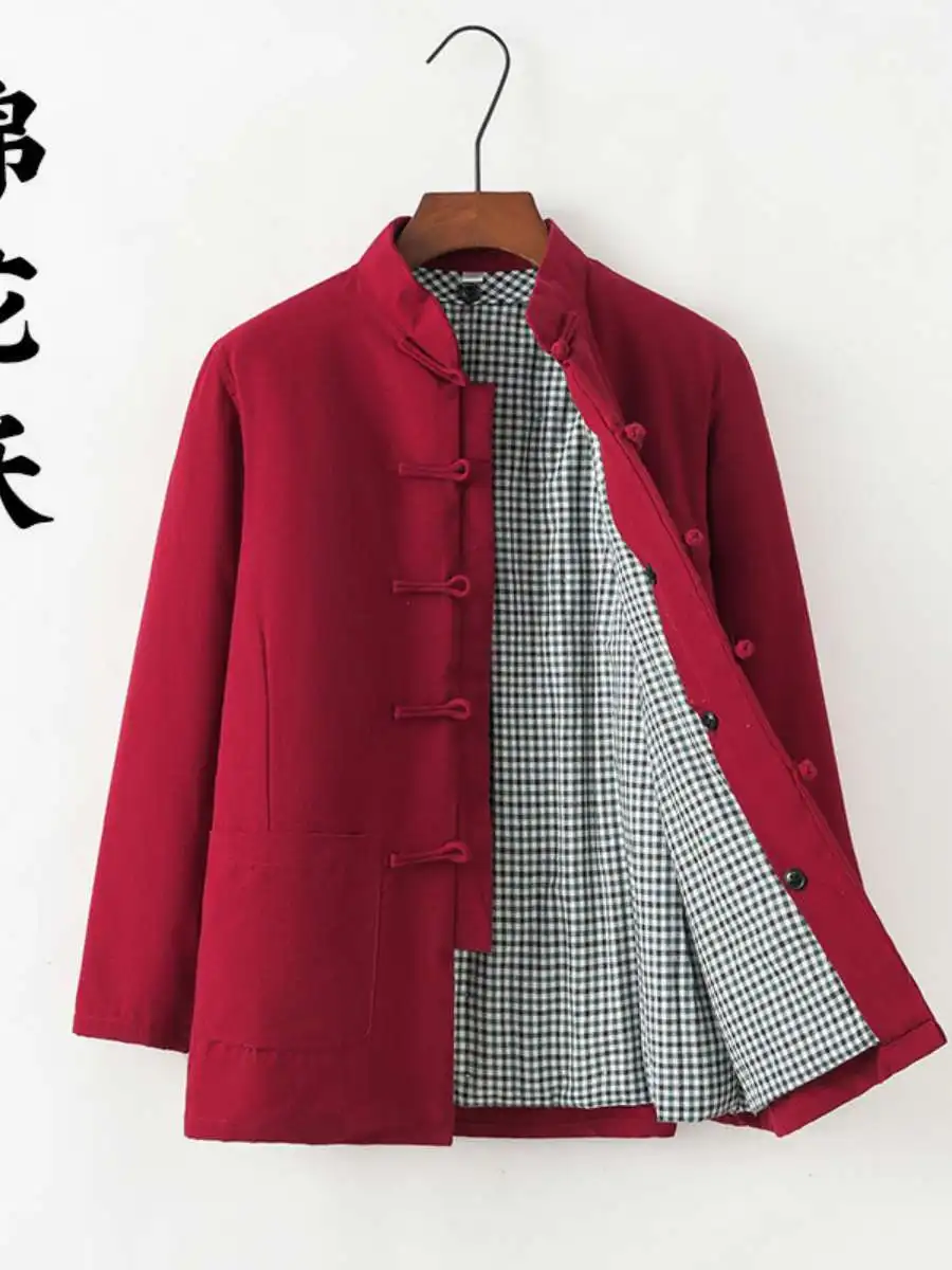 Ladies Thiened Cotton Jaet Handmade Detachable Winter Cotton Clothes Pure Cotton Coat With Button For Middle-Aged And Eld...
