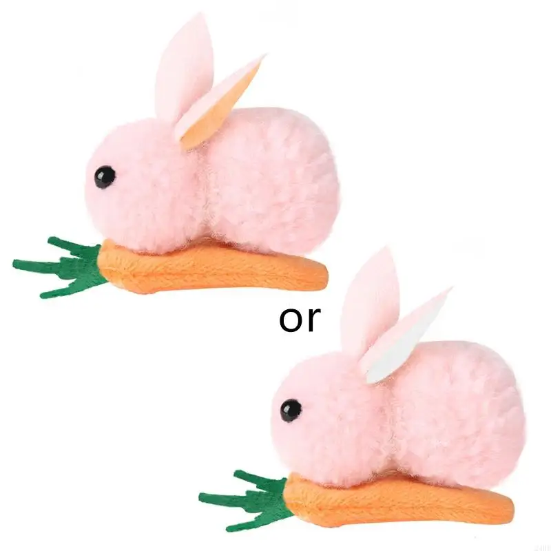 

24BE 2PCS Mini Plush Bunny & Carrot Hairpin Interactive Easter Gift for Children Emotion Smooth Lovely Clothing Accessory