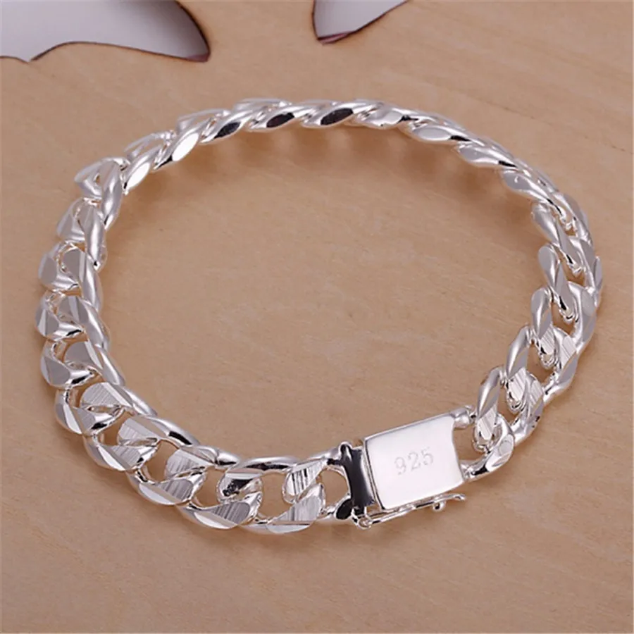 925 Sterling Silver  Bracelets Noble Wedding For Women Men Noble Solid Fashion Gifts 10mm Square Nice Jewelry Bracelets